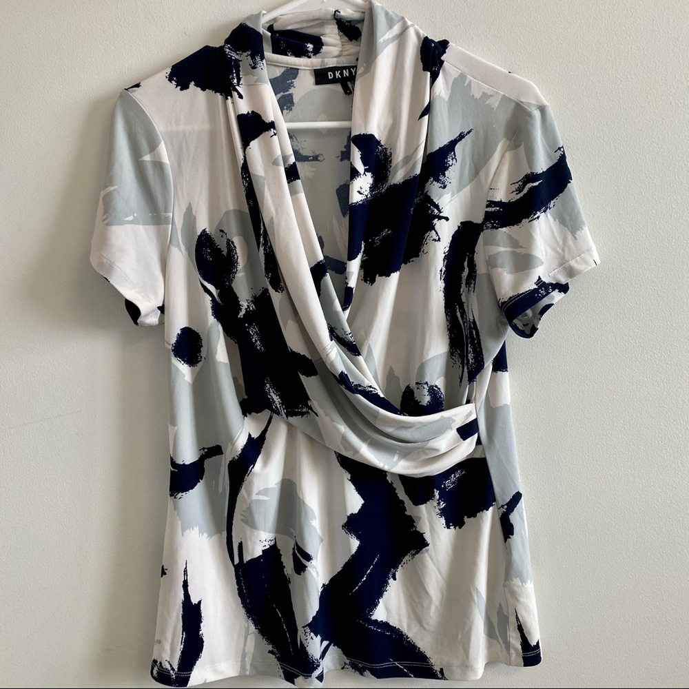 DKNY Printed Navy Blouse Medium